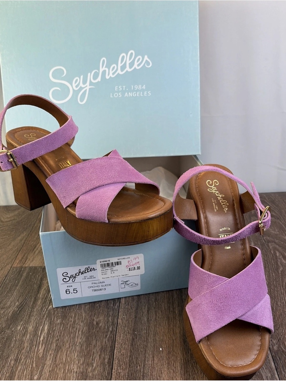 Seychelles Paloma Purple Orchid Suede Platform Sandals 6.5 Boho Chic Hippie